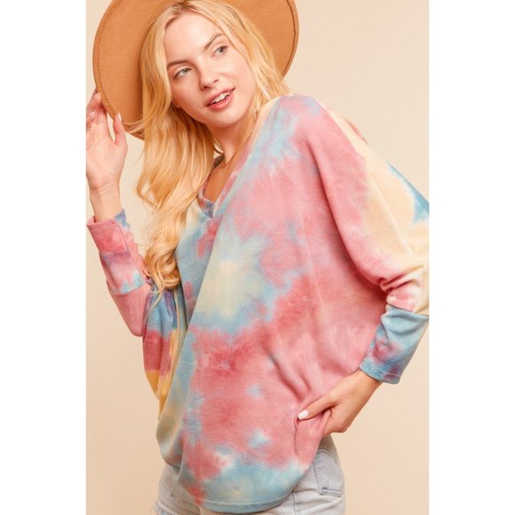 V-NECK 3Q DOLMAN SLEEVE TIE DYE SLOUCHY - Picture 4 of 10